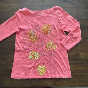 Tommy Bahama womens coral 3/4 sleeve sequin beaded tropical shirt XXS